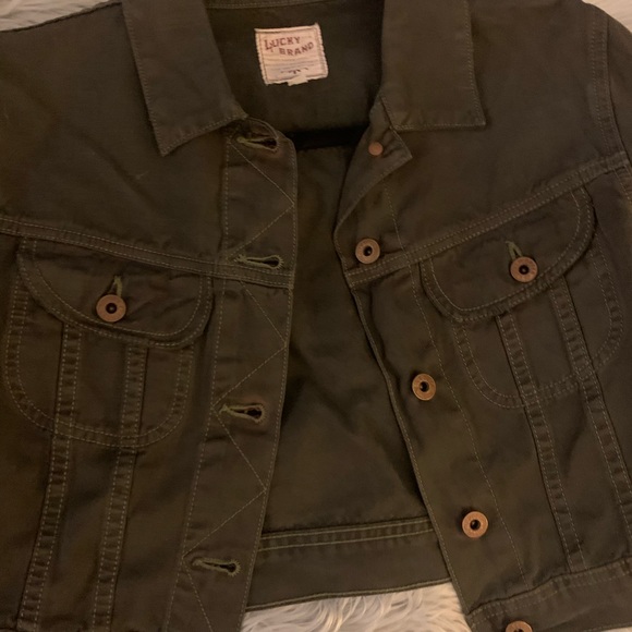 Lucky Brand Cropped Olive Denim Jacket - Picture 4 of 7